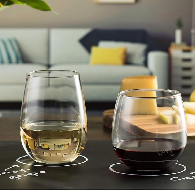 Libbey Stemless Wine Glasses Set of 12, Dishwasher Safe Set Of Wine Glasses, Perfect for Cocktails, Water, and Outdoor Glassware-Ruum Studio Home