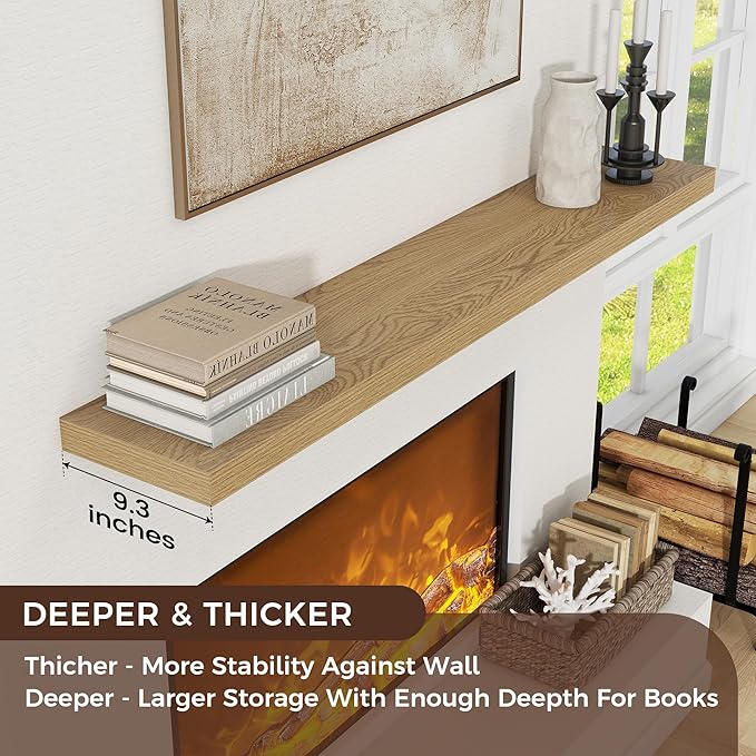 Floating Shelves for Wall, Large Wall Mounted Shelves with Invisible Brackets, Long Wood Floating Shelf for Living Room, Bedroom, Kitchen, Bathroom (Oak, 55" W x 9" D x 1.5" H)-Ruum Studio Home