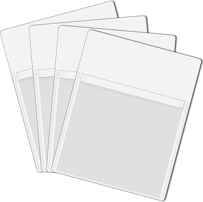 Magnetic Pocket 4 Pack – Self-Adhesive Magnetic Storage Pouch for Documents, Notes & Tools, Strong Magnet Backing for Fridge, Whiteboards, and Metal Surfaces (White 4Pcs)-Ruum Studio Home
