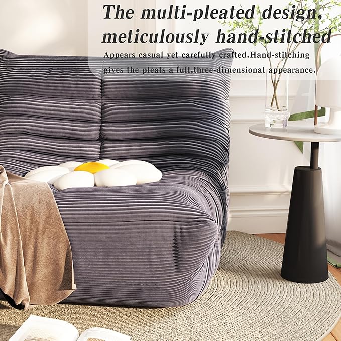 Bean Bag Chair, Lazy Floor Sofa Couch for Adults and Kids, Fireside Chair with Ergonomic Design, Memory Foam Lounge Chair for Living Room Bedroom, Office, Grey-Ruum Studio Home