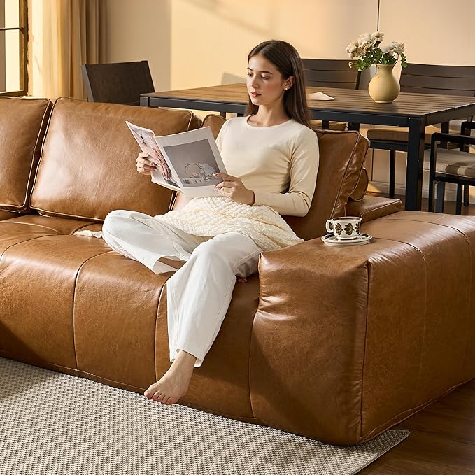 ovios Sectional Cloud Couch for Living Room, Modular Floor Sofa with Plush Corduroy, No Assembly Required, Big Comfy Couches Set with Fluffy Memory Foam, Stupendous U Shaped Sofas with Chaise, Brown-Ruum Studio Home
