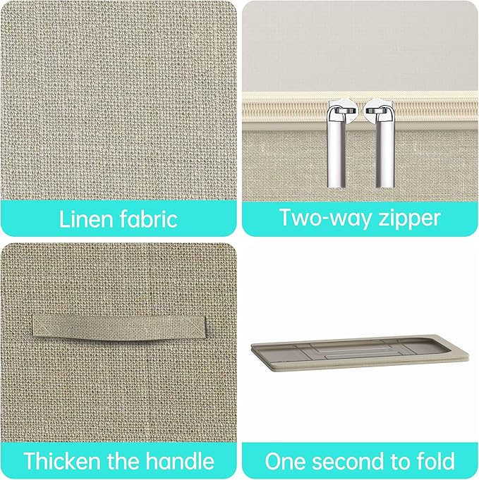 3PCS Under Bed Storage Bins with Metal Frame, Linen Fabric Frame Storage Box Clothes Organizer Bins, Underbed Container with Clear Window (Beige, 15.7 x 13 x 6IN)-Ruum Studio Home