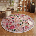Round Rug 6ft Washable Circle Rug Non Slip Low Pile Boho Floral Small Circular Rug for Bedroom, Bathroom, Entryway, Kids Room, Office, College Dorm(Pink)-Ruum Studio Home