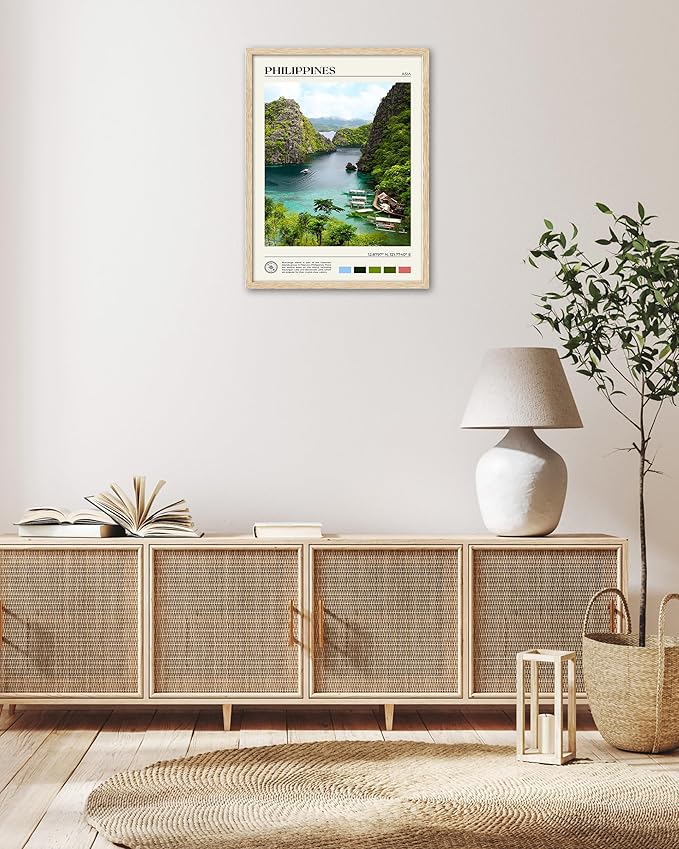 HesenDot Natural OAK Wood Framed Philippines Natural Scenery Wall Art,12x16in Busuanga Island Landscape Canvas Print,Urban Landmark Wall Decor for Living Room,Bedroom,Office Gallery,Set of 1-Ruum Studio Home