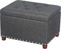 Joveco Storage Ottoman Linen Tufted Bench with Rivet, Rectangular Footrest Stool Coffee Table Seat for Living Room Bedroom, Grey-Ruum Studio Home