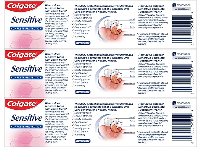 Colgate Sensitive Toothpaste, Complete Protection, Mint - 6 Ounce (Pack of 3)-Ruum Studio Home