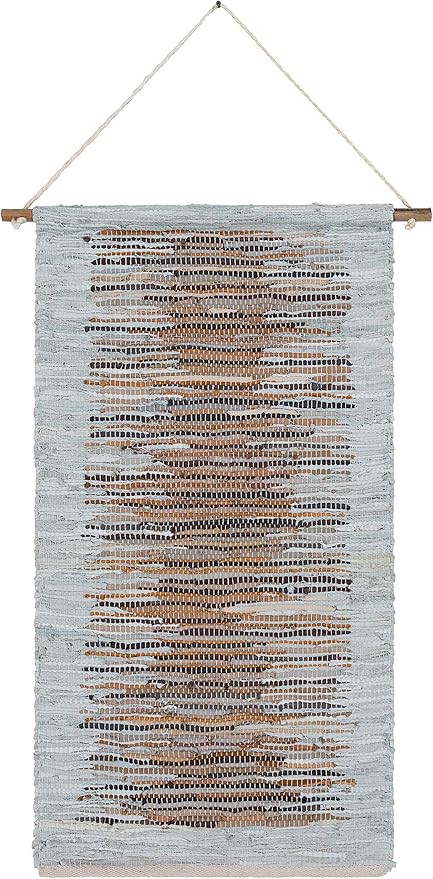Mark&Day Wall Art, Stanzach Hide Leather and Fur Farmhouse Charcoal Macrame Tapestry Wall Hanging for Living Room, Bedroom, Office or Kitchen (44"H x 22"W)-Ruum Studio Home