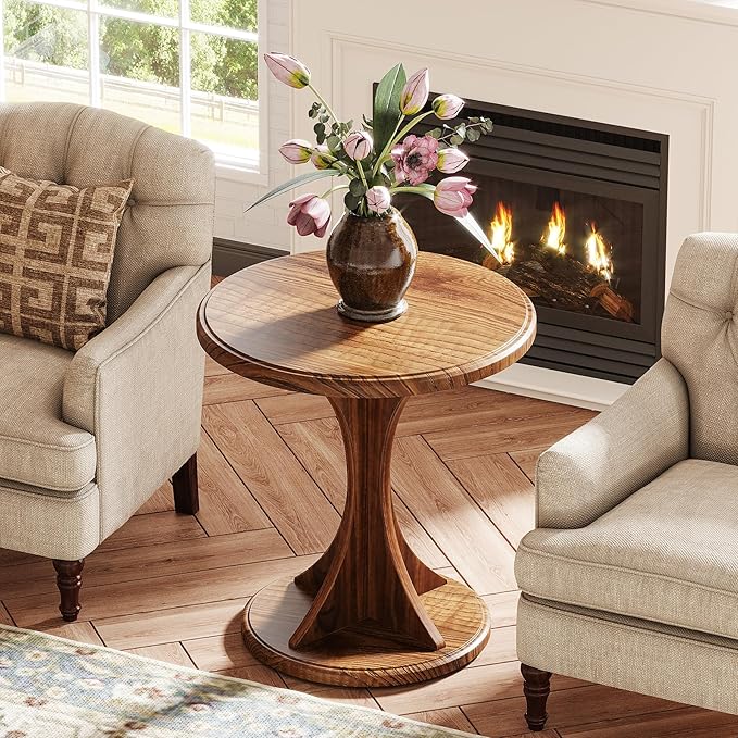 Tribesigns Round End Table for Living Room, Wood Side Table Set of 2, Mid-Century Bedside Nightstand for Bedroom, Accent Table, Easy Assembly, Vintage Brown-Ruum Studio Home