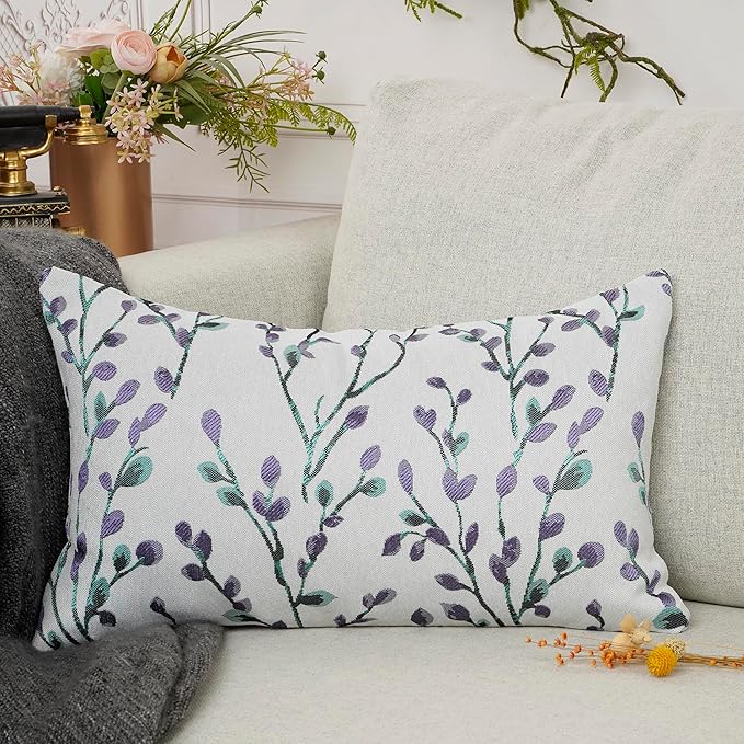 YOUR SMILE Classical Embroidery Jacquard Purple Square Decorative Throw Pillow Case Cushion Cover,12x20 inch-Ruum Studio Home