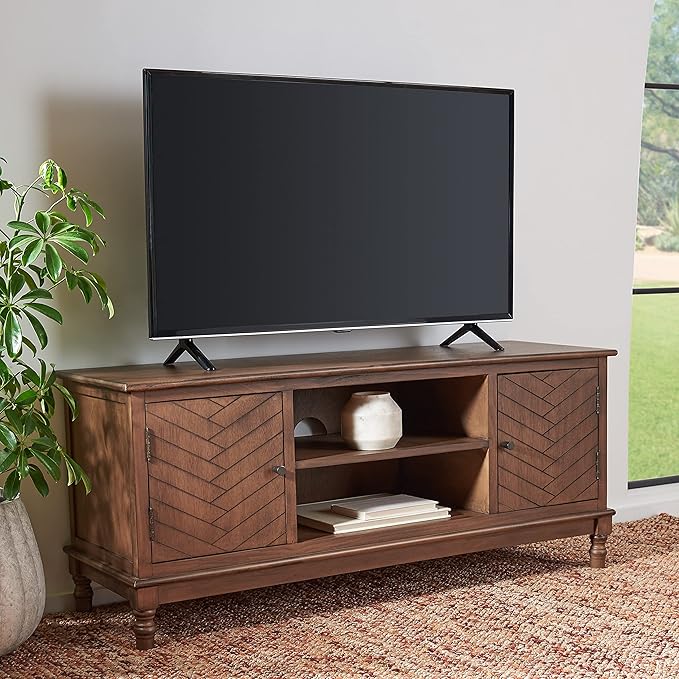SAFAVIEH Magnolia TV Stand for up to 55" Flatscreen – Brown, 2 Doors with Interior Storage, 2 Open Shelves, Entertainment Media Console (MED5702C)-Ruum Studio Home