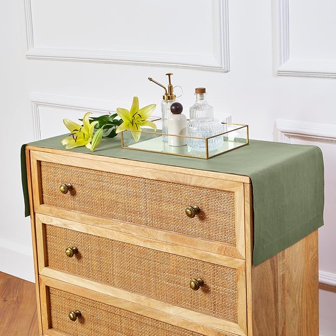 Solino Home Linen Table Runner 36 Inches - 100% Pure Linen Oil Green Table Runner 14 x 36 Inch Ideal for Dresser and Coffee Tables - Fall, Autumn, Thanksgiving - Fete-Ruum Studio Home