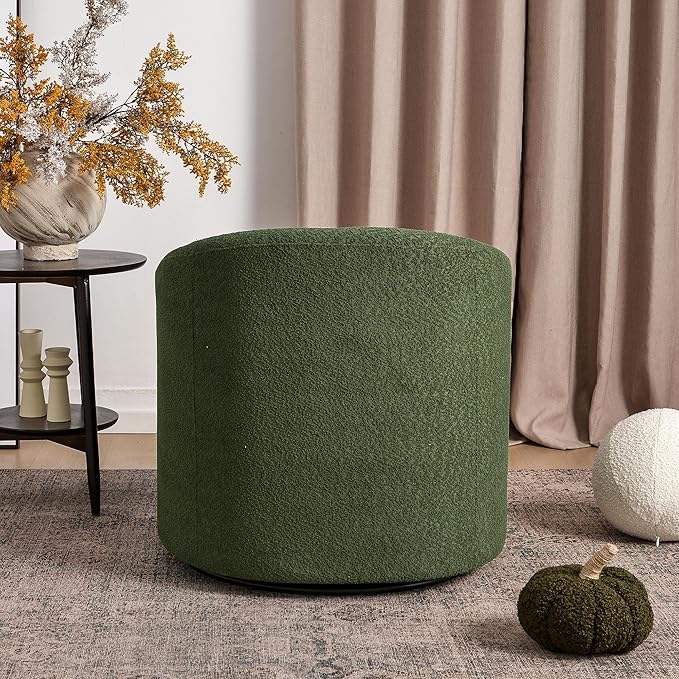 KINWELL 32" Wide Modern Boucle Swivel Barrel Chair, No Assembly Round Upholstered Swivel Accent Armchair for Living Room, Bedroom, Office (Green)-Ruum Studio Home