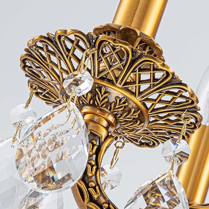 French K9 Crystal Maria Theresa Chandeliers, Luxury Vintage Pendant Light Fixture for Dining Room, Living Room, D18.3*H21~68 inch (Adjustable), Clear Crystal & Antique Bronze Finish Frame-Ruum Studio Home