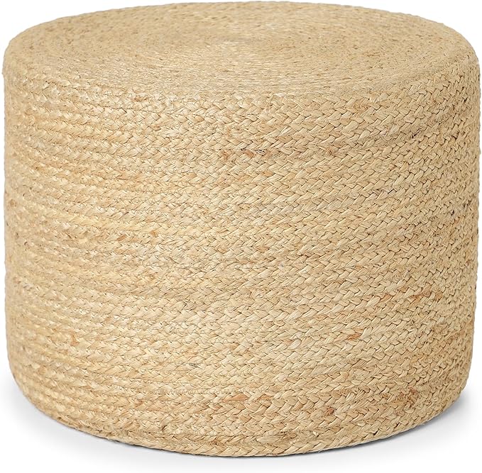REDEARTH · Cylindrical Pouf Foot Stool Ottoman - Jute Braided Pouffe Poof Accent Sitting Footrest for Living Room, Bedroom, Nursery, Patio, Lounge & Other Rooms (Natural, 18"x18"x14")-Ruum Studio Home