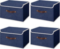 ANMINY 4PCS Storage Bins with Lid PU Leather Handles Storage Boxes PP Plastic Board Decorative Foldable Lidded Cotton Linen Fabric Home Cubes Baskets Closet Organizer Containers - Blue, Large Size-Ruum Studio Home