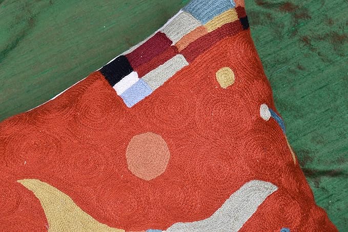 Kandinsky Modern Pillow Cover Orange Abstract Pillowcase Modern Chair Cushion Contemporary Pillowsham Outdoor Mid Century Chair Handmade Wool Size 18x18-Ruum Studio Home
