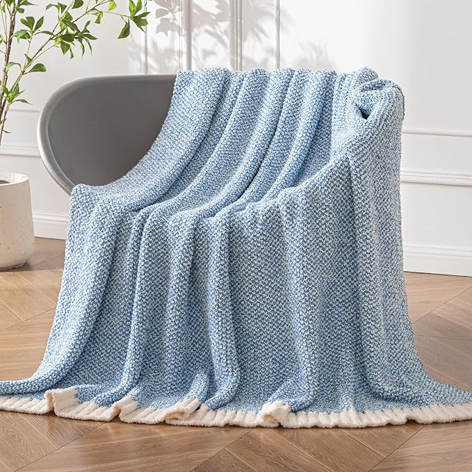 MIULEE Blue Super Soft Throw Blanket for Bed, Twin Size Cozy Fluffy Warm Blankets Knit Blankets for Couch, Sofa, Chair, Living Room, Camping, Picnic, 60 x 80 inch-Ruum Studio Home