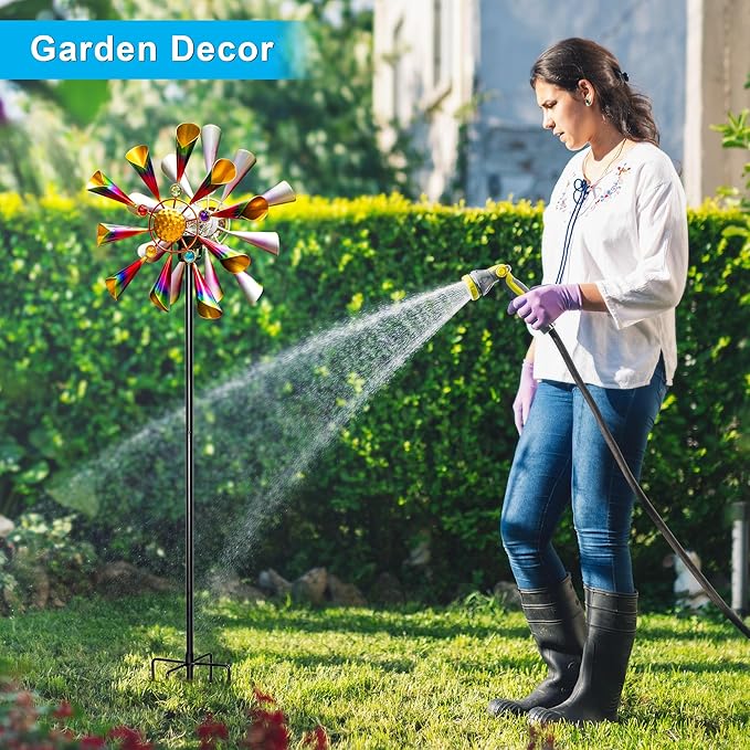 54'' Wind Spinners Outdoor Solar Garden Decor Light - Unique Metal Stake Colorful Windmill, Durable Waterproof Design for Garden, Lawn, Patio-Ruum Studio Home