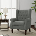 Accent Chair, Upholstered Armchair with Button Tufted High Back & Solid Wood Legs, Comfy Wingback Reading Single Sofa Chair for Small Spaces, Living Room, Bedroom (Grey, Set of 1)-Ruum Studio Home