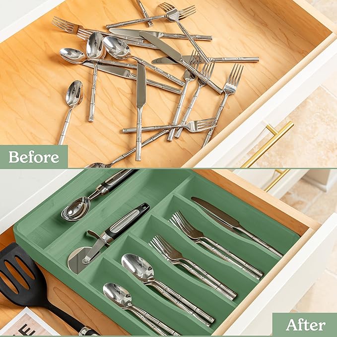 SMIRLY Silverware Drawer Organizer – Bamboo Kitchen Drawer Organizer, Adjustable Utensil Holder and Cutlery Tray, Drawer Dividers for Flatware and Kitchen Utensils-Ruum Studio Home
