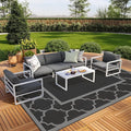 GENIMO 10 ' x 14 ' Outdoor Rug Waterproof for Patio Decor, Foldable Reversible Plastic Straw Area Rugs Mat for Camper, Outside Carpet for Rv, Deck, Porch, Picnic, Beach, Balcony, Black & Grey-Ruum Studio Home