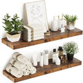 Floating Shelves 10 inches Deep, Long 36 x 10 x 1.8 Wall Shelves for Bedroom, Living Room, Kitchen, Office, Bathroom Farmhouse Shelf Home Decor with Invisible Bracket, Rustic Brown-Ruum Studio Home