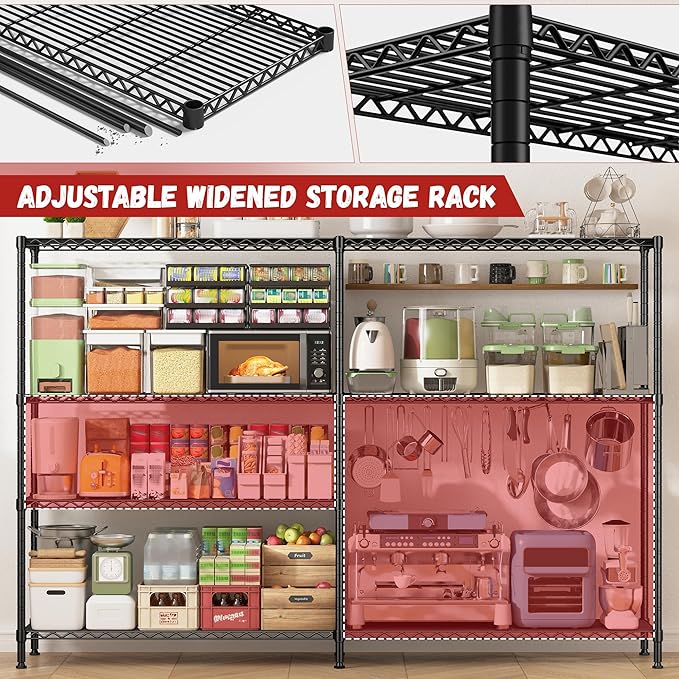 REIBII 69.8" W Storage Shelves 1250LBS Wire Shelving Unit 4 Tier Metal Shelving for Storage Rack Shelves Adjustable Heavy Duty Garage Shelf Pantry Shelves Kitchen Shelving, 69.8"Wx15.8"Dx62.9"H,Black-Ruum Studio Home