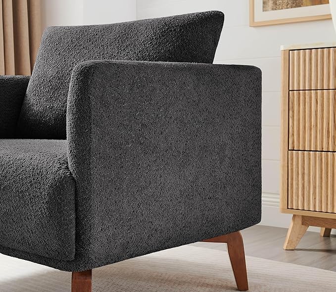 Oversized Accent Chair Modern Boucle Armchair for Living Room Sets of 2 - 37" Wide & Cozy Reading Chair with Solid Wood Legs, Dark Gray Upholstered Lounge Chair for Bedroom & Office (Easy Assembly)-Ruum Studio Home