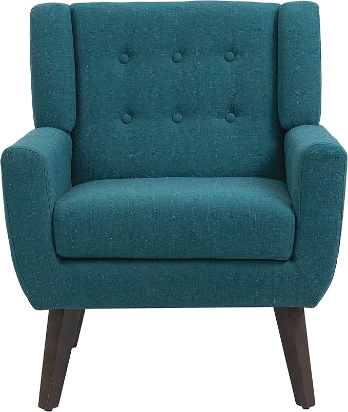 UIXE Accent Chair Modern Arm Chair, Mid Century Upholstered Club Armchair, Comfy Single Lounge Sofa Living Room Button Tufted Armrest Reading Seat Bedroom Side Seating, Turquoise Blue-Ruum Studio Home