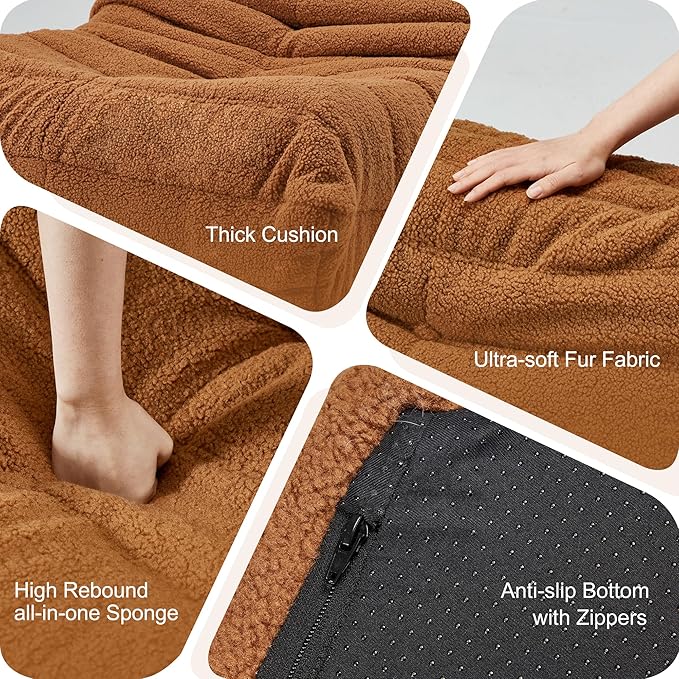 Bean Bag Chairs for Adults Giant Bean Bag Chair Memory Foam BeanBag Chair Big Bean Bag Sofa with Filler Faux Fur Fireside Beanbags Lazy Sofa for Living Room Bedroom Dorm Office (Brown Teddy)-Ruum Studio Home