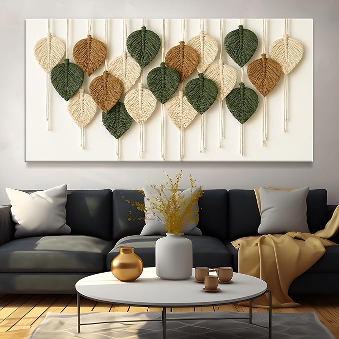 Tsomzxng Large Boho Wall Art Living Room Chic Home Wall Art Modern Multicolor Leaves Feather Canvas Wall Art Decor Picture For Bedroom Apartment Kitchen Ready To Hang 29" W X 58" L-Ruum Studio Home