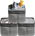 SIMPLE HOUSEWARE Large Fabric Storage Bin, 14.4" x 10" with Handles, 3-Pack, Foldable Organizer for Closet and Shelf, Dark Gray-Ruum Studio Home