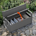 70 Gallon Outdoor Storage Box, Resin Patio Furniture with Armrest, Lockable Deck Box with Waterproof and UV Resistant for Patio Cushions, Garden Tools and Pool Supplies, Grey-Ruum Studio Home