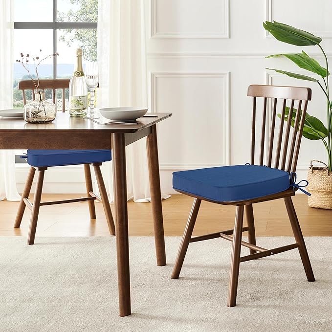 downluxe Chair Cushions for Dining Chairs, Waterproof Kitchen Chair Pads, Non-Slip Dining Seat Cushion with Ties, 17" x 16" x 2.5", Blue, 4 Pack-Ruum Studio Home