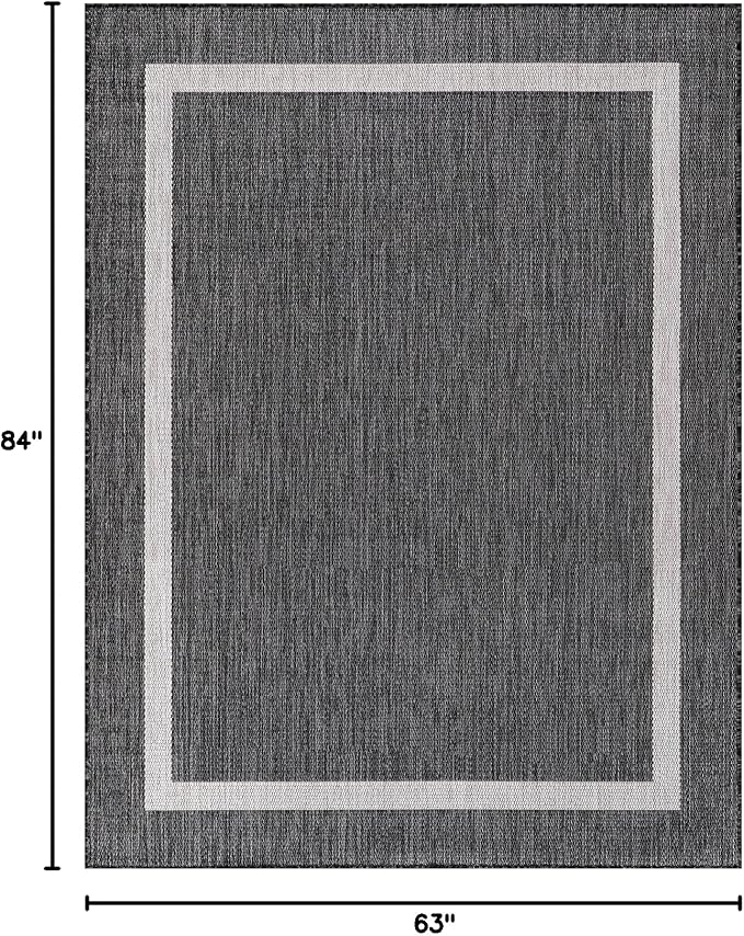 Bordered Outdoor Rug 5x7 Washable Outside Carpet for Indoor Patio Porch Waterproof Easy Cleaning Non Shedding Area Rugs Gray 5 x 7-Ruum Studio Home