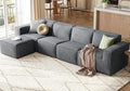 LINSY HOME Modular Sectional Sofa, 134" Boneless Couch L Shaped 4-Seat Sofa with Movable Ottoman, Corduroy Sectional Cloud Couches for Living Room, No Assembly Required, Bluish Grey-Ruum Studio Home