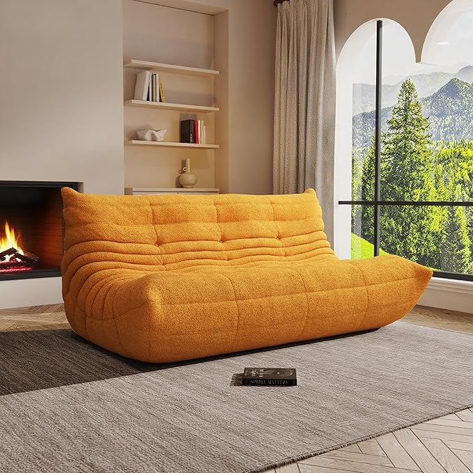 Bean Bag Chair, Oversized Bean Bag Chair for Living Room, Fireside Chair for Adults with Memory Foam Filled, Big Accent Lounge Floor Sofa for Reading, Relax, No Assembly Required. (Yellow 3-Seater)-Ruum Studio Home