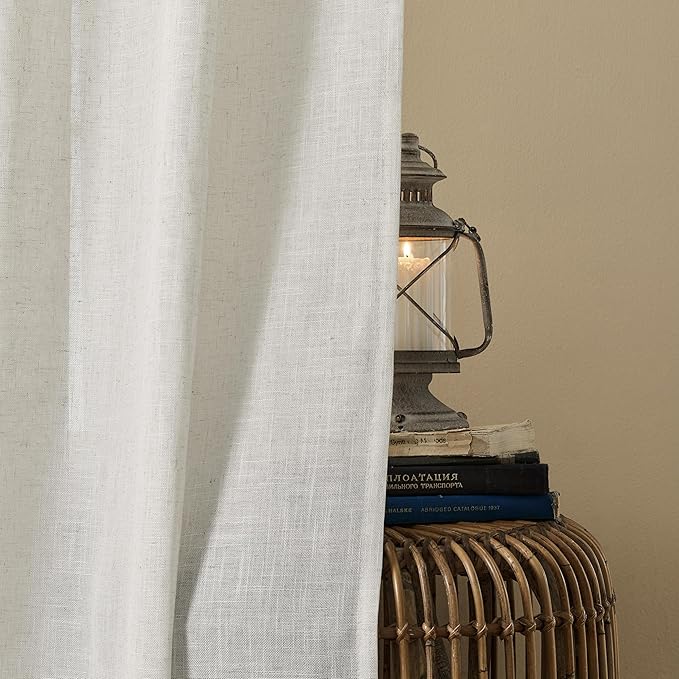 Joydeco Light Filtering Curtains 90 Inch Length for Bedroom, Linen Curtains 90 Inch Length 1 Panel Set for Living Room，White Semi Sheer Drapes 90 Inches Long with Rod Pockets-Ruum Studio Home
