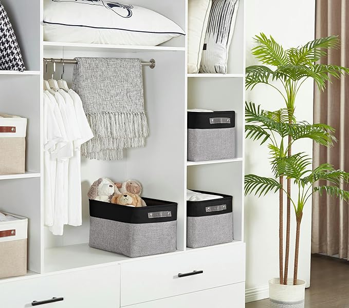 DECOMOMO Storage Baskets for Shelves - Fabric Closet Organizers and Storage Bins, Perfect Baskets for Organizing Closet Toys Nursery (Grey and Black, XL - 3 Pack)-Ruum Studio Home