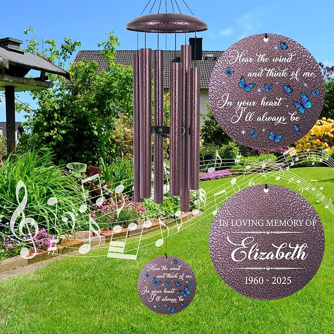 ASTARIN Memorial Butterfly Deep Tone Wind Chimes Personalized, Sympathy Remembrance Gifts for Loss of Mom Dad, Bereavement Gifts for Condolence Funeral, Garden Decoration-Ruum Studio Home