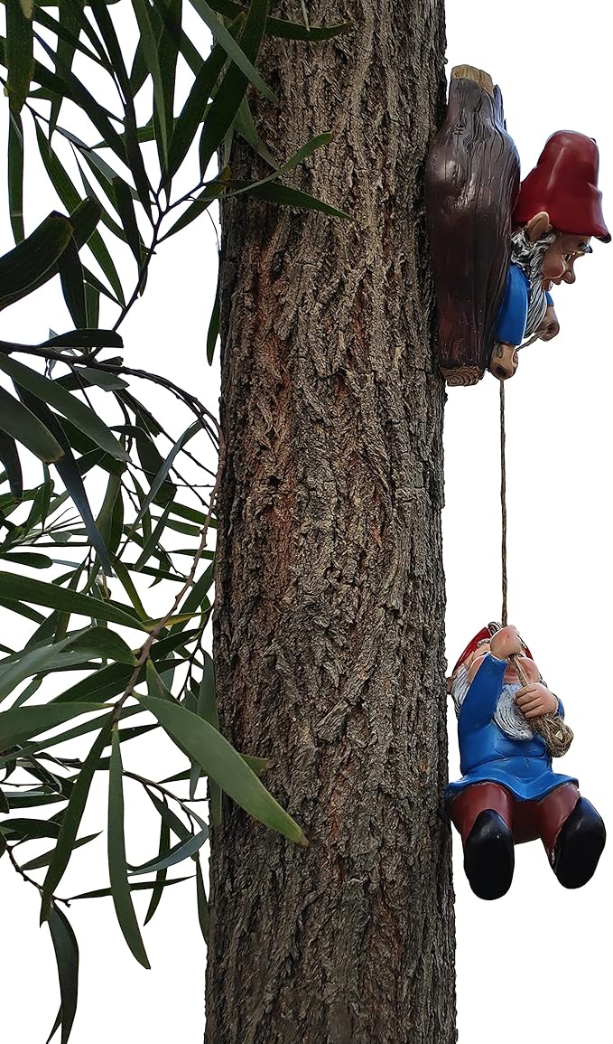 Gnome Tree Hugger Figurines Miniature Fairy Elf Climbing Tree Hanging Statue Garden Sculpture Decorative Outdoor Ornaments-Ruum Studio Home