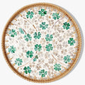 Round Rattan Tray with Mother of Pearl Inlay & Wooden Base - Decorative Wicker Serving Tray for Coffee/Bread/Fruits, Food Storage & Display - Multipurpose Home Decor (M,Four-Leaf Clover)-Ruum Studio Home