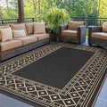 GENIMO Outdoor Rug Waterproof 9'x12' for Patio, Foldable Reversible Plastic Straw Carpet for Travel Trailers, Outside Area Mat for Rv, Deck, Picnic, Porch, Camper, Balcony, Beach, Black & Brown-Ruum Studio Home