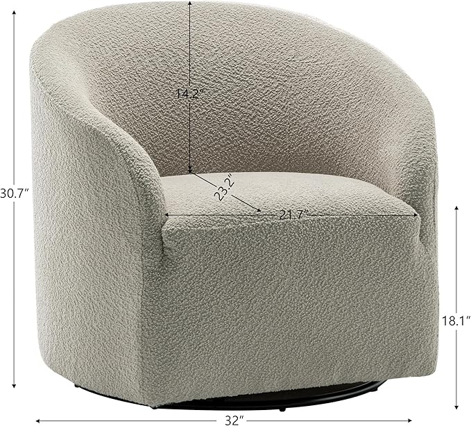 KINWELL 32" Wide Modern Boucle Swivel Barrel Chair, No Assembly Round Upholstered Swivel Accent Armchair for Living Room, Bedroom, Office (Oatmeal)-Ruum Studio Home