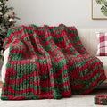 Chunky Knit Throw Blanket, 50''*60'' Knitted Throw Chenille Yarn for Bed Couch, Handmade Stripe Crochet Big Thick Blanket, Machine Washable Cute Comfy Blanket for Home Decor-Ruum Studio Home