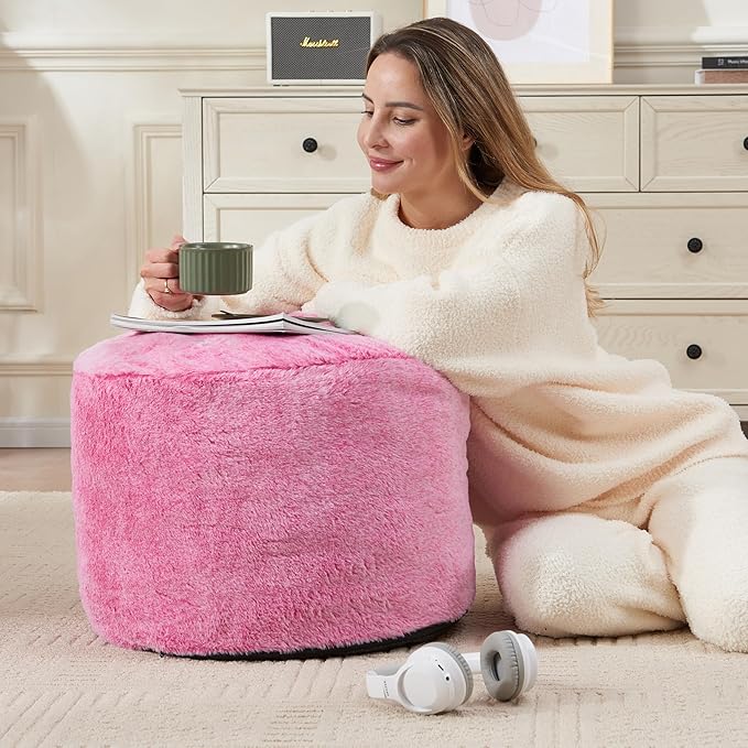 Round Storage Ottoman Bench 20"x15" Round Ottoman Cover with Foam Floor Chair Farmhouse Puff Ottom Pouf Stool for Bedroom Soft Large Pouf Ottom Purple Foot Stool Ottom for Accent Chair-Ruum Studio Home