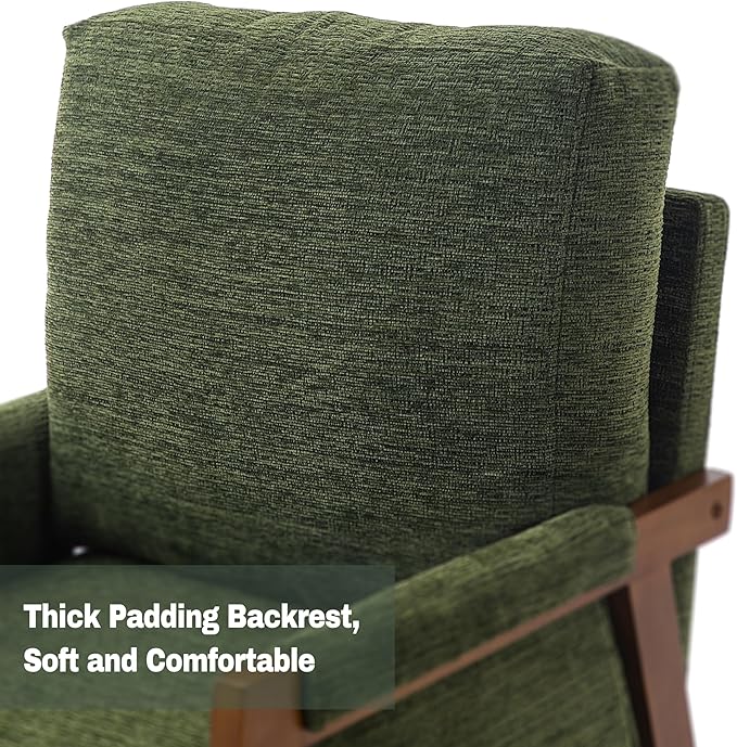 Modern Accent Chair for Living Room Mid Century Arm Chair Upholstered Bedroom Chair Comfy Lounge Chair with Solid Wood Frame, Green-Ruum Studio Home