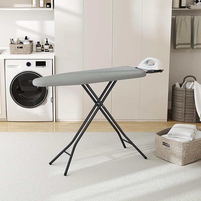 Yaheetech Foldable Ironing Board, Heavy Duty Iron Board with 9 Adjustable Heights, 4 Layer Cover and Safety Iron Rest, 52X14 Compact and Space Save Iron Board for Home Laundry Room Use, Gray-Ruum Studio Home