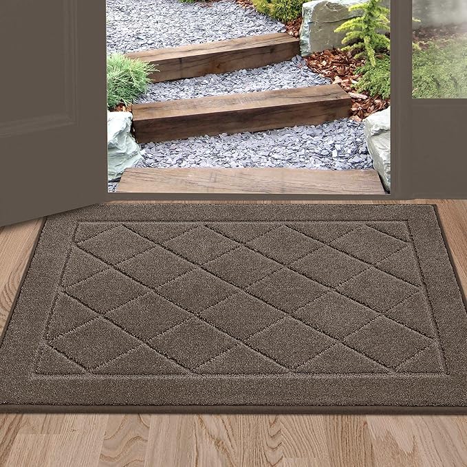 BEQHAUSE Dirt Trapper Door Mat 24" x 36", Doormat Non-Slip Entryway Rugs Washable, Dog Door Mat Stain Resistant and Absorbent Welcome Floor Mat for Front Back Door, Muddy Wet Shoes & Paws, Light Brown-Ruum Studio Home