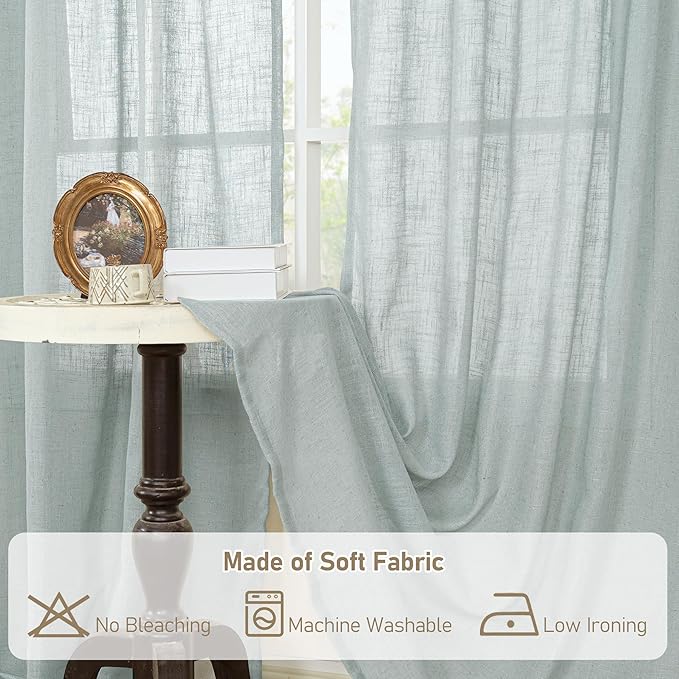LAMIT Sheer Linen Curtains 63 inches Long for Bedroom, Bronze Grommet Linen Drapes Light Filtering Semi Sheer Curtains for Small Window/Farmhouse, 2 Panels (52 x 63 Inch, Greyish Blue)-Ruum Studio Home